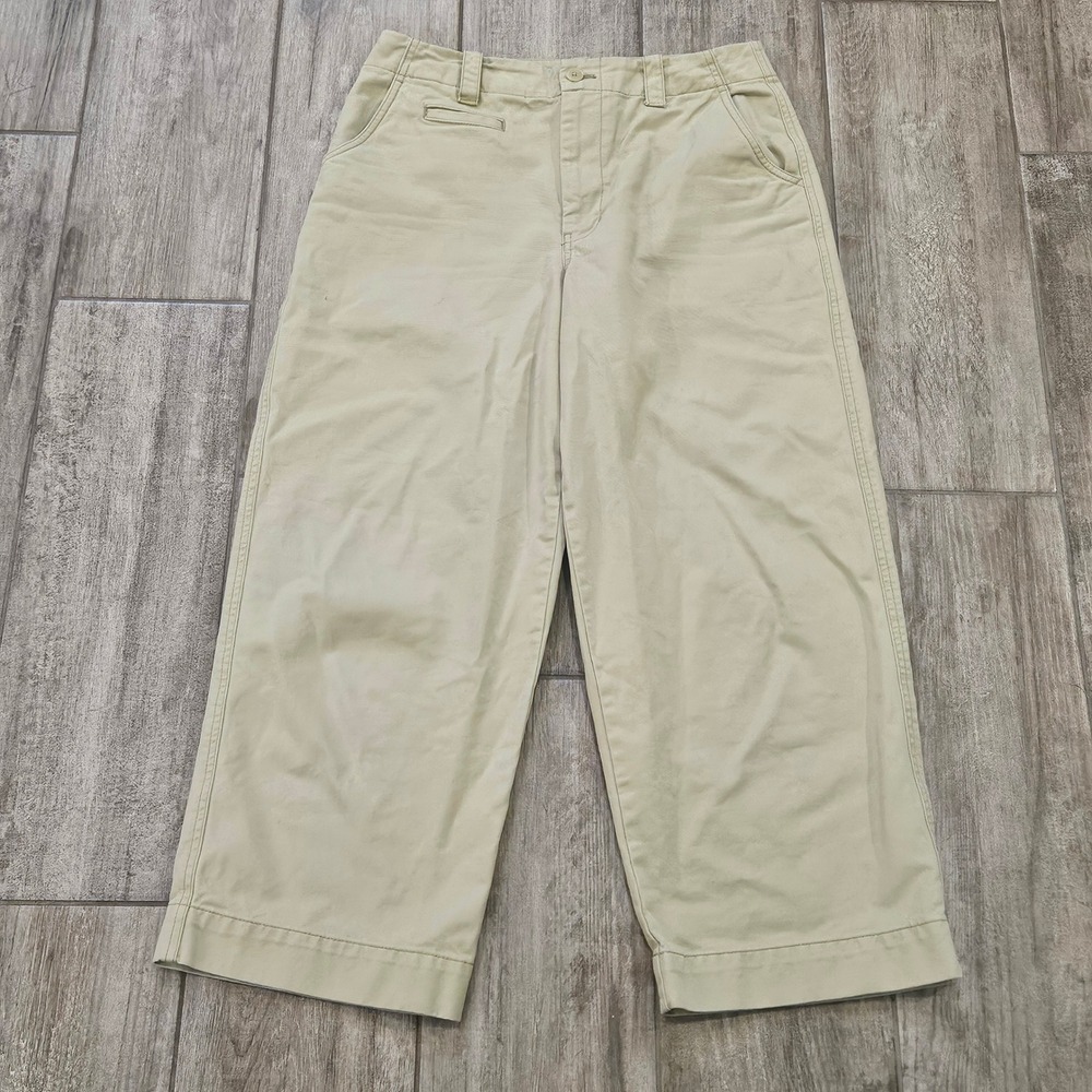 Madewell Relaxed Wide-Leg Cropped Chinos Cinch Back Size 8 Khaki Cotton Trousers